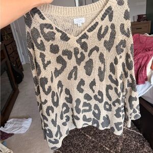 Cupio Black and Cream Leopard V-Neck Sweater